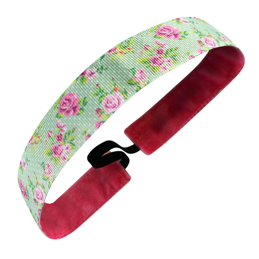 Stop and Smell the Roses | Green, Pink | 1 Inch Sweaty Bands Non Slip Headband