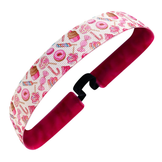 Sugar High | White, Pink | 1 Inch Sweaty Bands Non Slip Headband