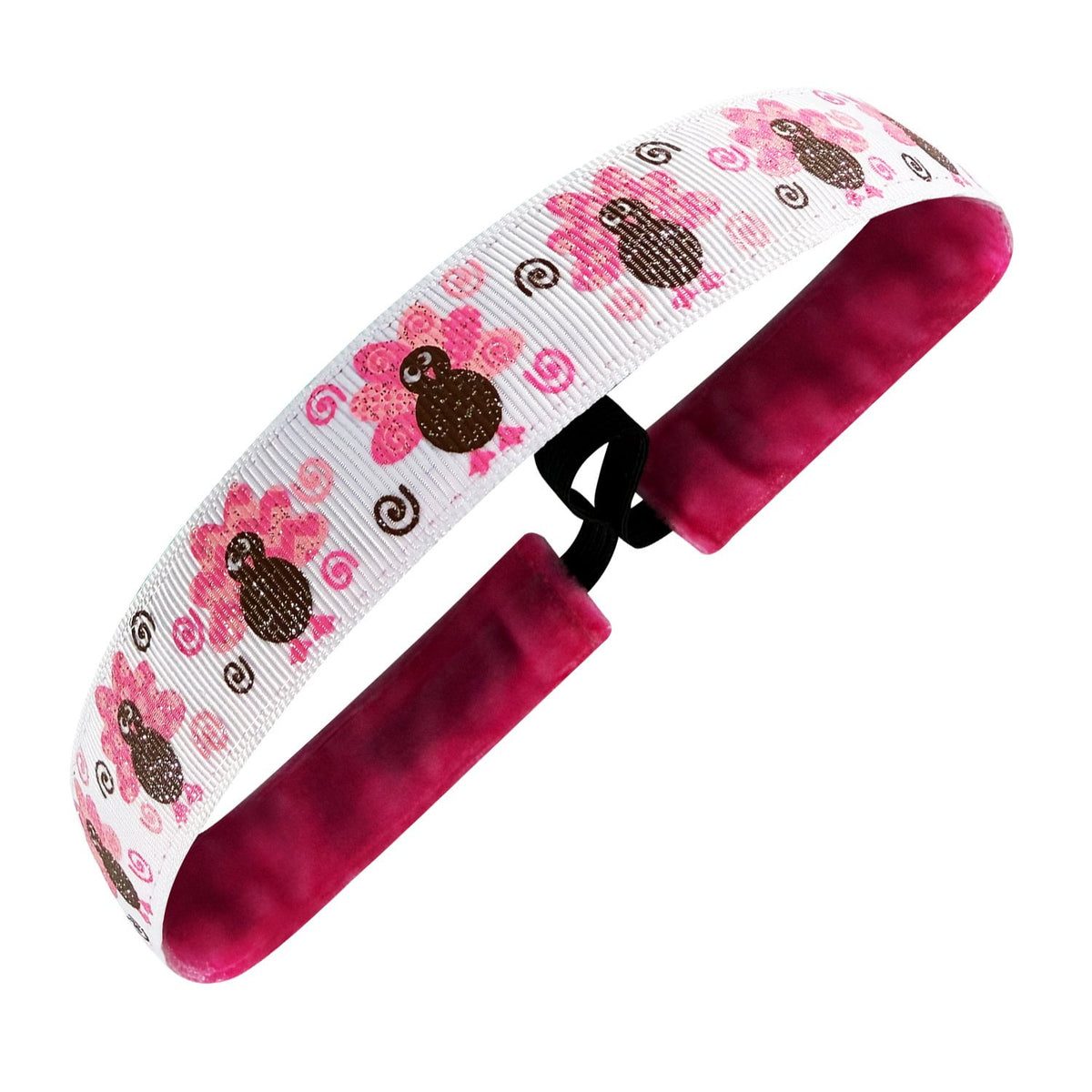 Thanksgiving | Gobble Up the Pink Glitter | White, Pink | 1 Inch Sweaty Bands Non Slip Headband