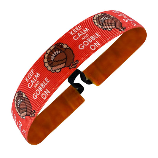 Thanksgiving | Keep Calm and Gobble On | Orange, Brown | 1 Inch Sweaty Bands Non Slip Headband