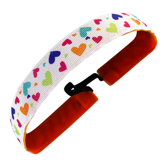 Valentine | Hearts Galore | White, Multi | 1 Inch Sweaty Bands Non Slip Headband