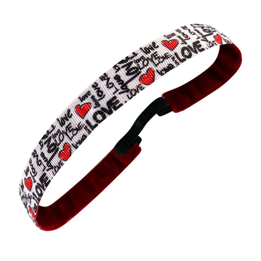 Valentine | Love You | White, Red, Black | 5/8 Inch Sweaty Bands Non Slip Headband