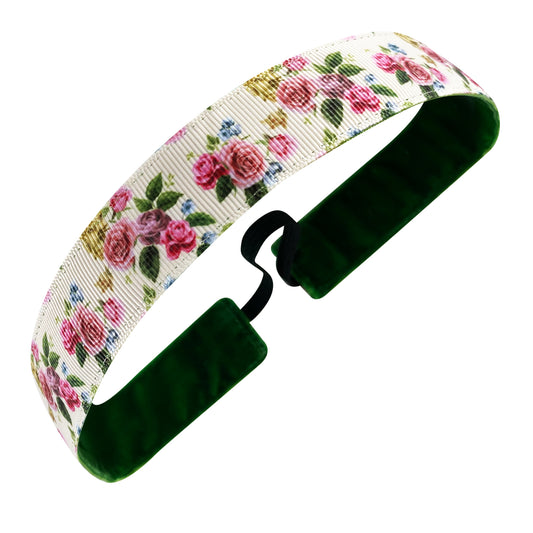 Vintage Garden | White, Pink, Green | 1 Inch Sweaty Bands Non Slip Headband