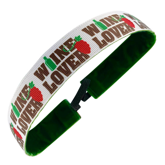 Wine Lover | White, Brown | 1 Inch Sweaty Bands Non Slip Headband