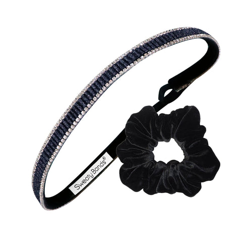 2 Pack | Bling it On Black | Scrunchie Black Sweaty Bands Non Slip Headband