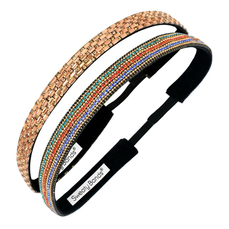 2 Pack | Bling | Sweat and Sparkle | Bronzed Goddess Sweaty Bands Non Slip Headband