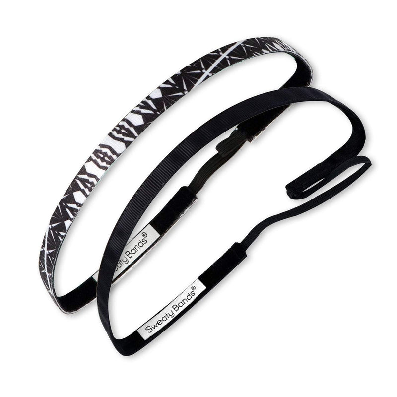 2 Pack | Blueprint Black, Rock Solid Black | 3/8 Inch Sweaty Bands Non Slip Headband