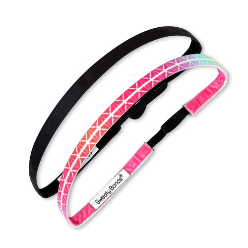 2 Pack | Blueprint Rainbow, Wicked Black | 3/8 Inch Sweaty Bands Non Slip Headband