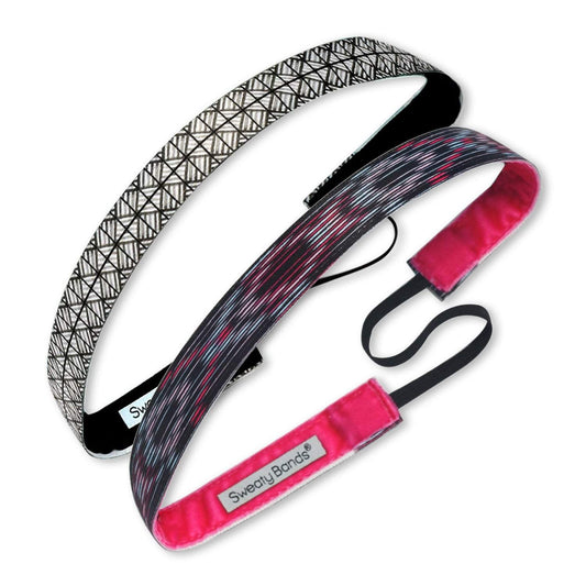 2 Pack | Dreamweaver Pink, Gridlock Black | 5/8 Inch Sweaty Bands Non Slip Headband