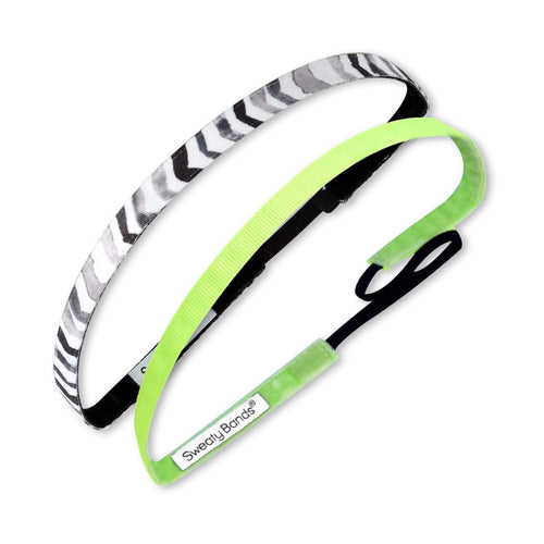 2 Pack | Ramble On Black, Rock Solid Neon Yellow | 3/8 Inch Sweaty Bands Non Slip Headband