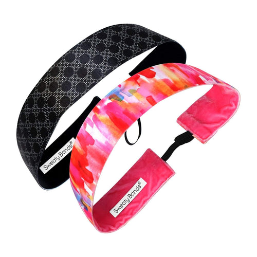 2 Pack | Respect the Drip Pink, Luna Black | 1.5 Inch Sweaty Bands Non Slip Headband