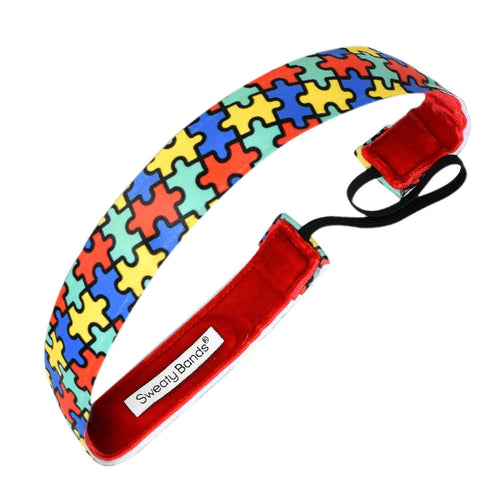 Autism Puzzle Green, Blue, Red & Yellow Sweaty Bands Non Slip Headband