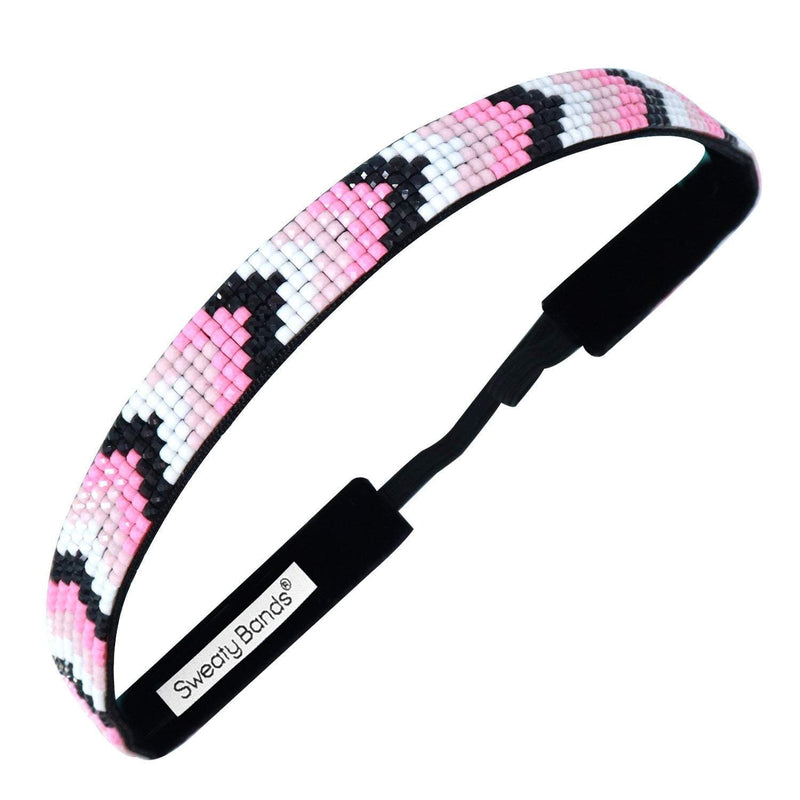 Bling | Beaded Chevron | Pink, Black, White | 5/8 Inch Sweaty Bands Non Slip Headband