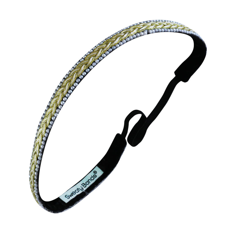 Bling | Twisted | Gold, White | 1/2 Inch Sweaty Bands Non Slip Headband