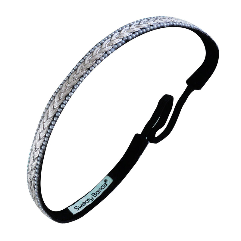 Bling | Twisted | Silver, White | 1/2 Inch Sweaty Bands Non Slip Headband