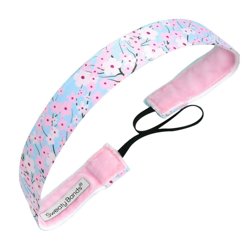 Cherry Blossom | Light Pink, Blue | 1 Inch Sweaty Bands Non Slip Headband