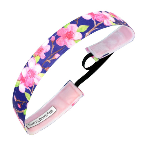 Cherry Blossom Season | Navy, Pink | 1 Inch Sweaty Bands Non Slip Headband