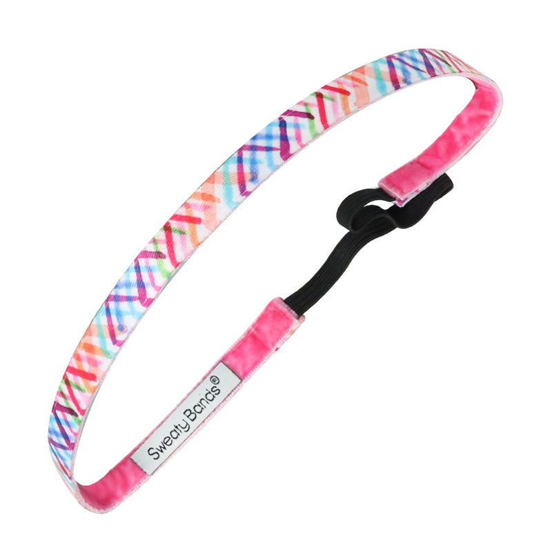 Don't Cross Me | White, Multi | 3/8 Inch Sweaty Bands Non Slip Headband
