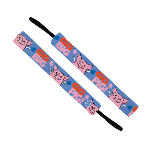 Flying Pig Marathon | Go Big, Go Pig | Blue, Pink | 1 Inch Sweaty Bands Non Slip Headband