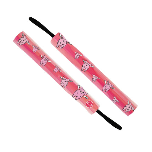 Flying Pig Marathon | Watercolors Pig | Pink | 1 Inch Sweaty Bands Non Slip Headband