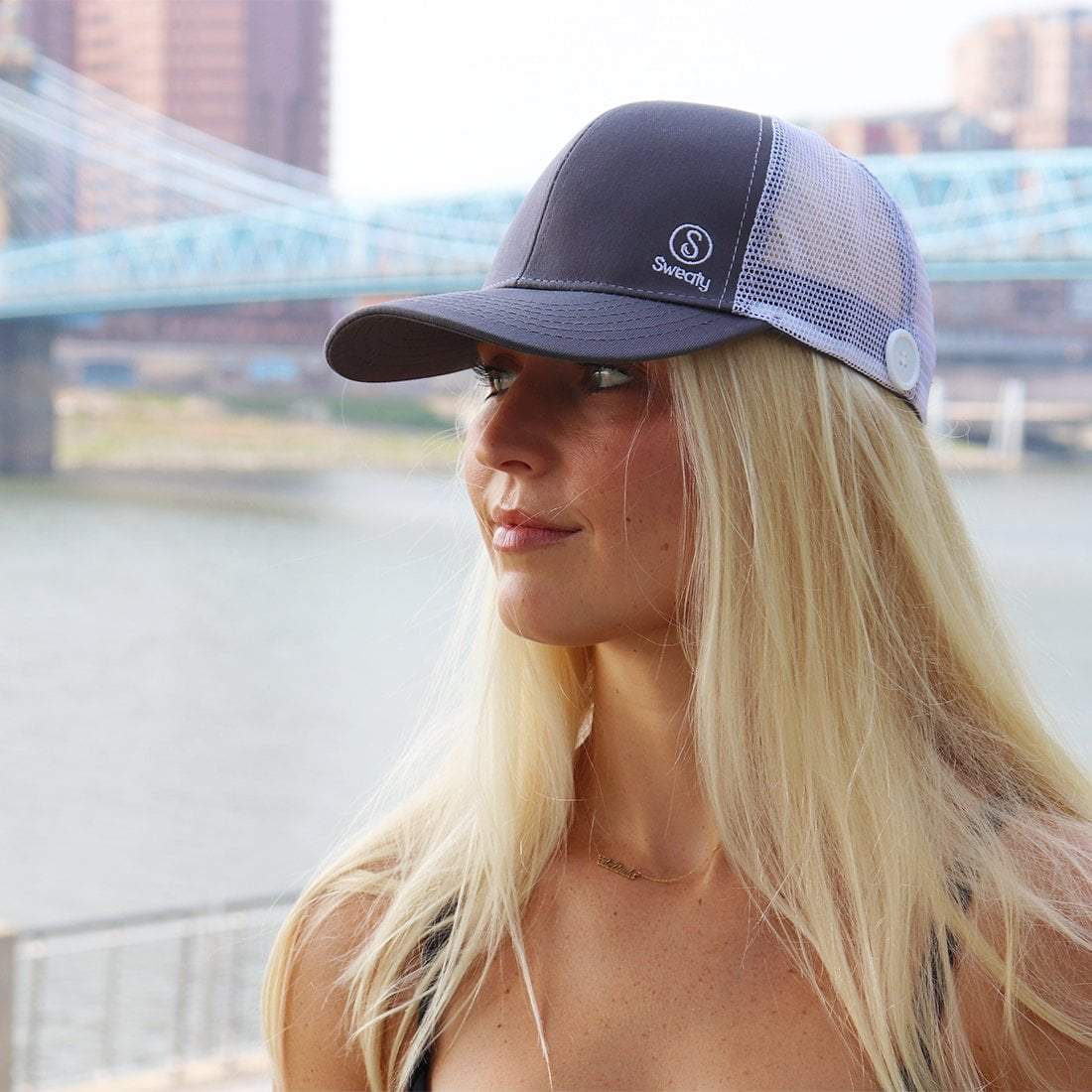 Hats | Sweaty Baseball Hat with Buttons | Grey Sweaty Bands Non Slip Headband