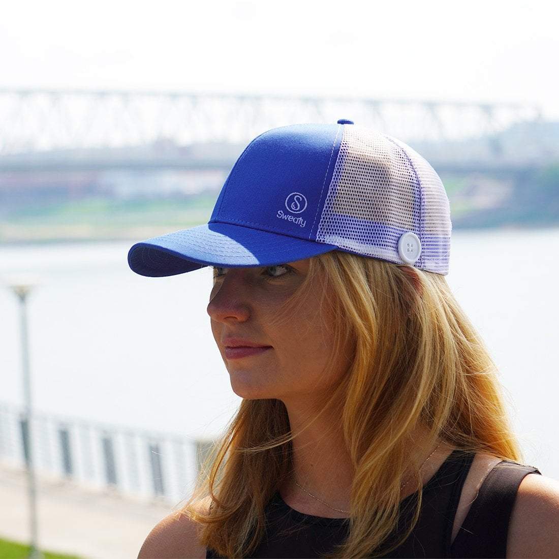 Hats | Sweaty Baseball Hat with Buttons | Light Blue Sweaty Bands Non Slip Headband