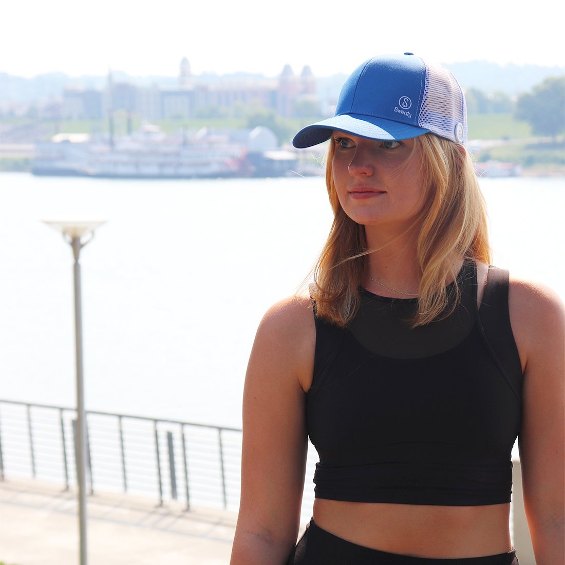 Hats | Sweaty Baseball Hat with Buttons | Light Blue Sweaty Bands Non Slip Headband