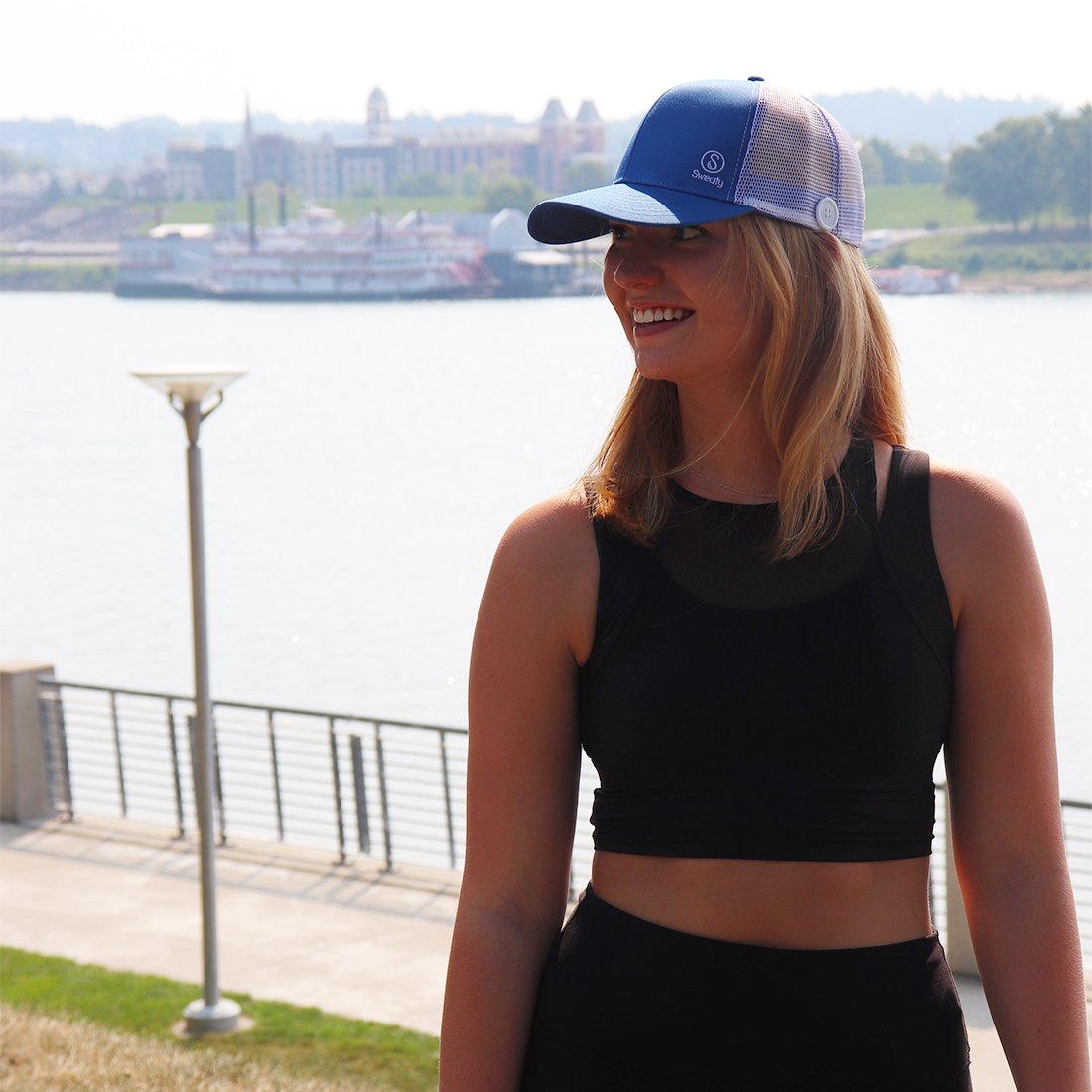 Hats | Sweaty Baseball Hat with Buttons | Light Blue Sweaty Bands Non Slip Headband