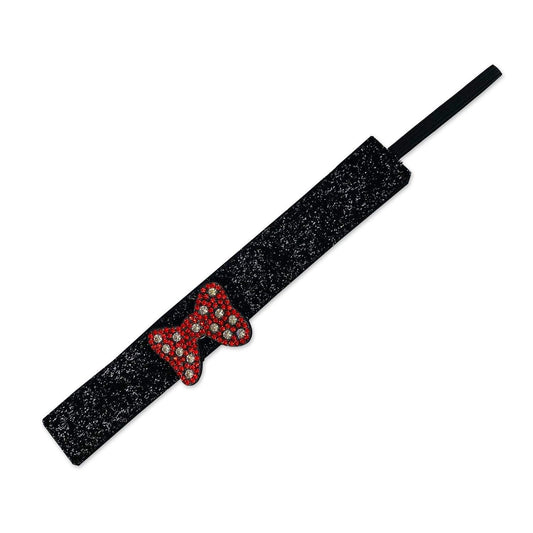 Snap On | Viva Diva Black | Red Bow | 1 Inch Sweaty Bands Non Slip Headband