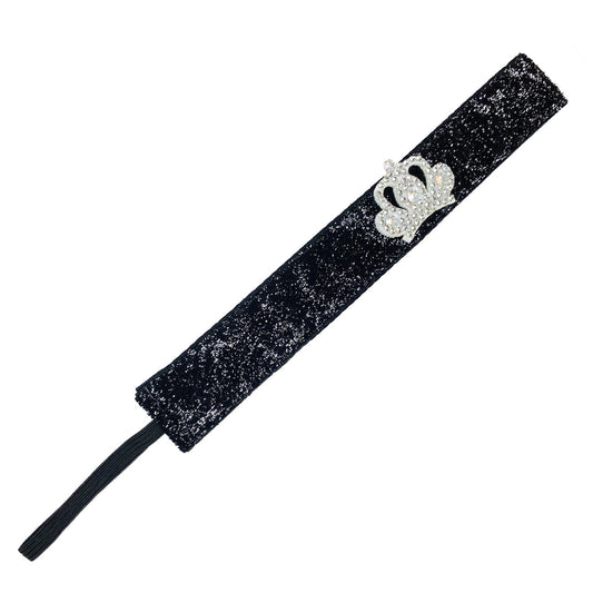 Snap On | Viva Diva Black | Silver Crown | 1 Inch Sweaty Bands Non Slip Headband