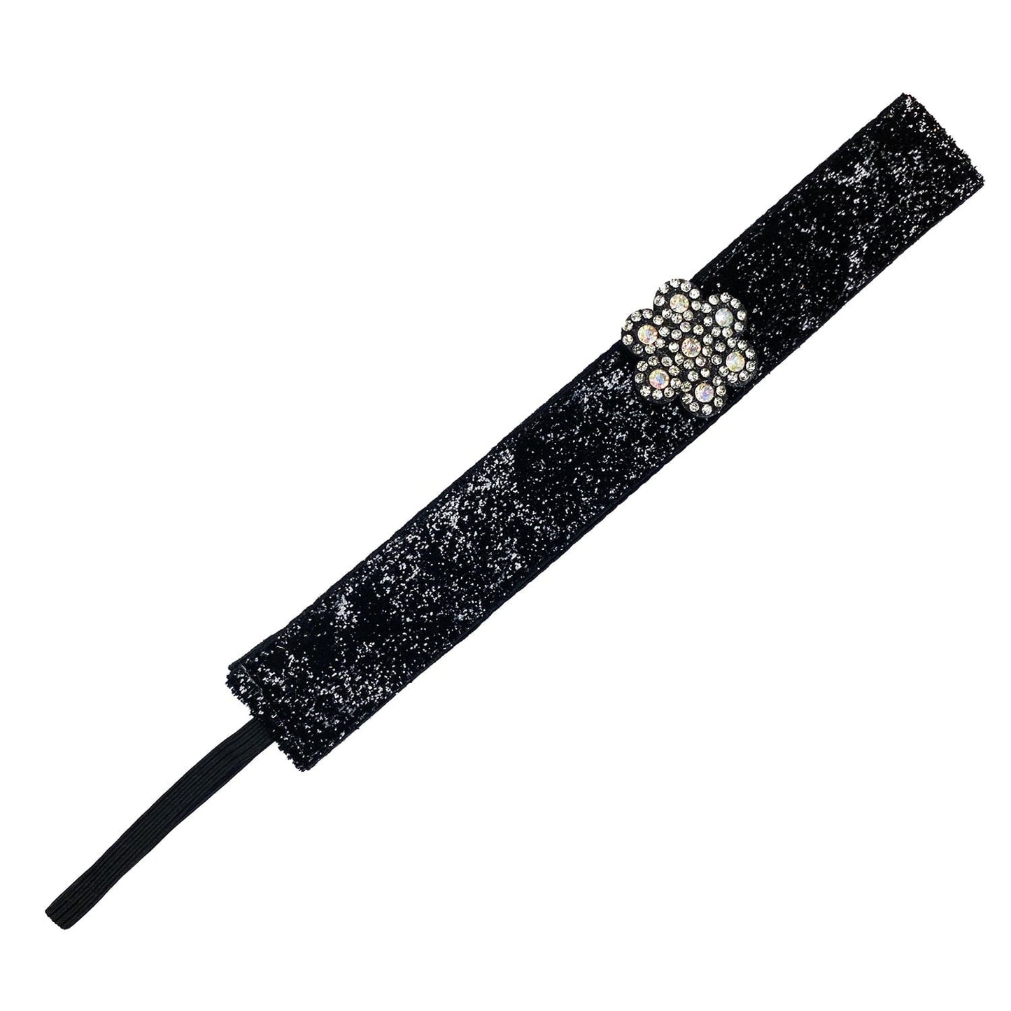 Snap On | Viva Diva Black | Silver Flower | 1 Inch Sweaty Bands Non Slip Headband