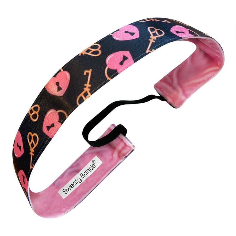 Valentine | Key to My Heart | Black, Red | 1 Inch Sweaty Bands Non Slip Headband