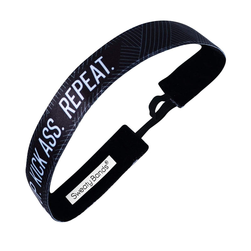 Wake Up Kick Ass Repeat | Black | 1 Inch Sweaty Bands Non Slip Headband